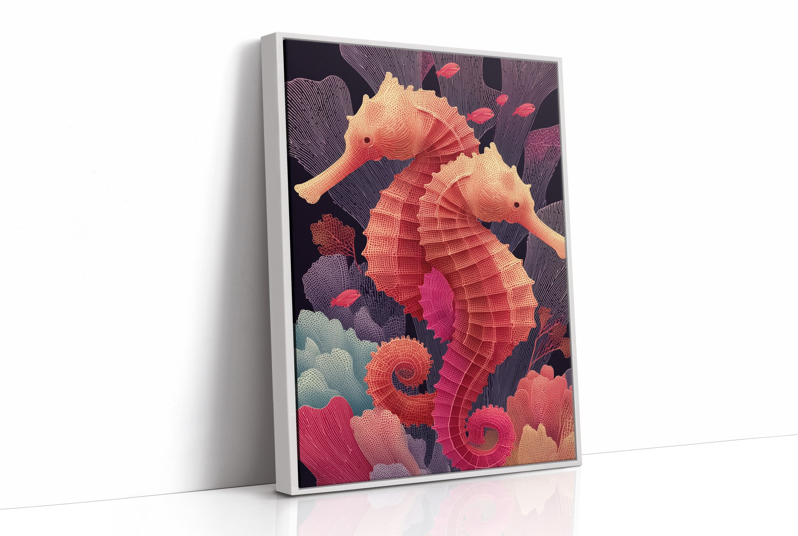 Seahorses Entwined in Coral