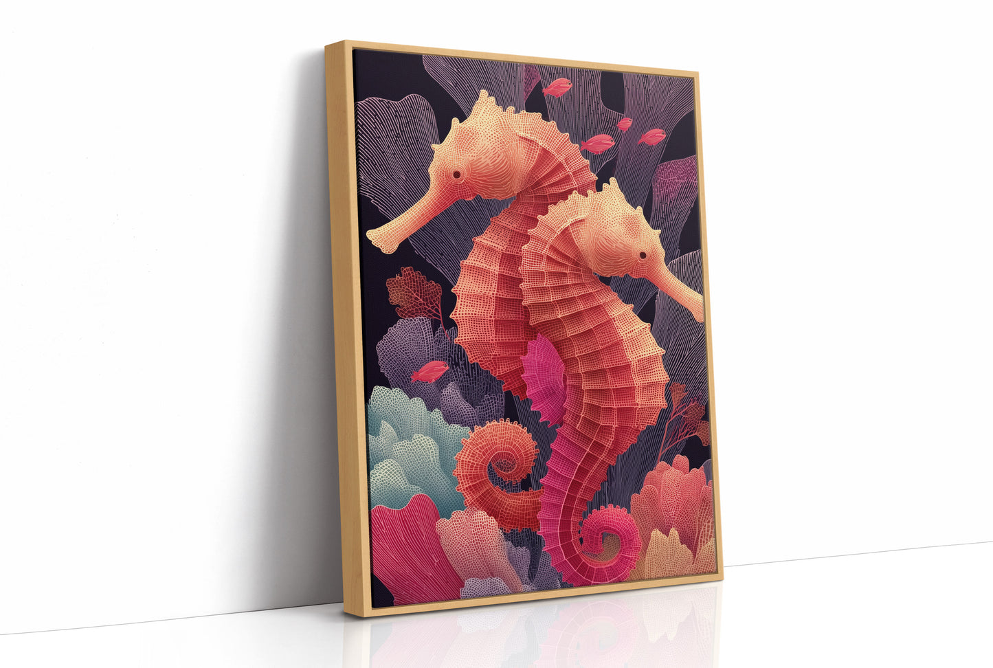 Seahorses Entwined in Coral