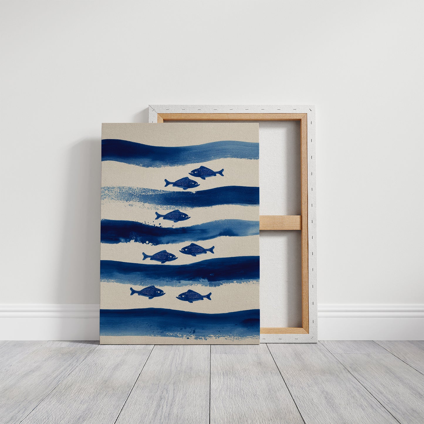 Blue Fish Swim Between Waves