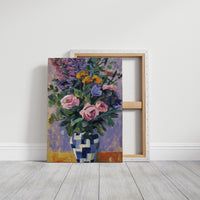 Vibrant Blooms in Checkered Blue