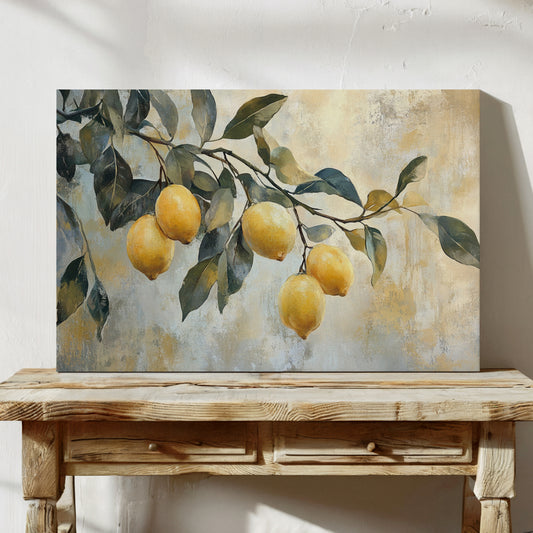 Mediterranean Lemon Branch: Elegant Botanical Canvas Wall Art