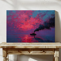 Steamship Sails Through Crimson Dawn