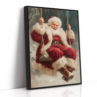 Winter Joy On A Wooden Swing