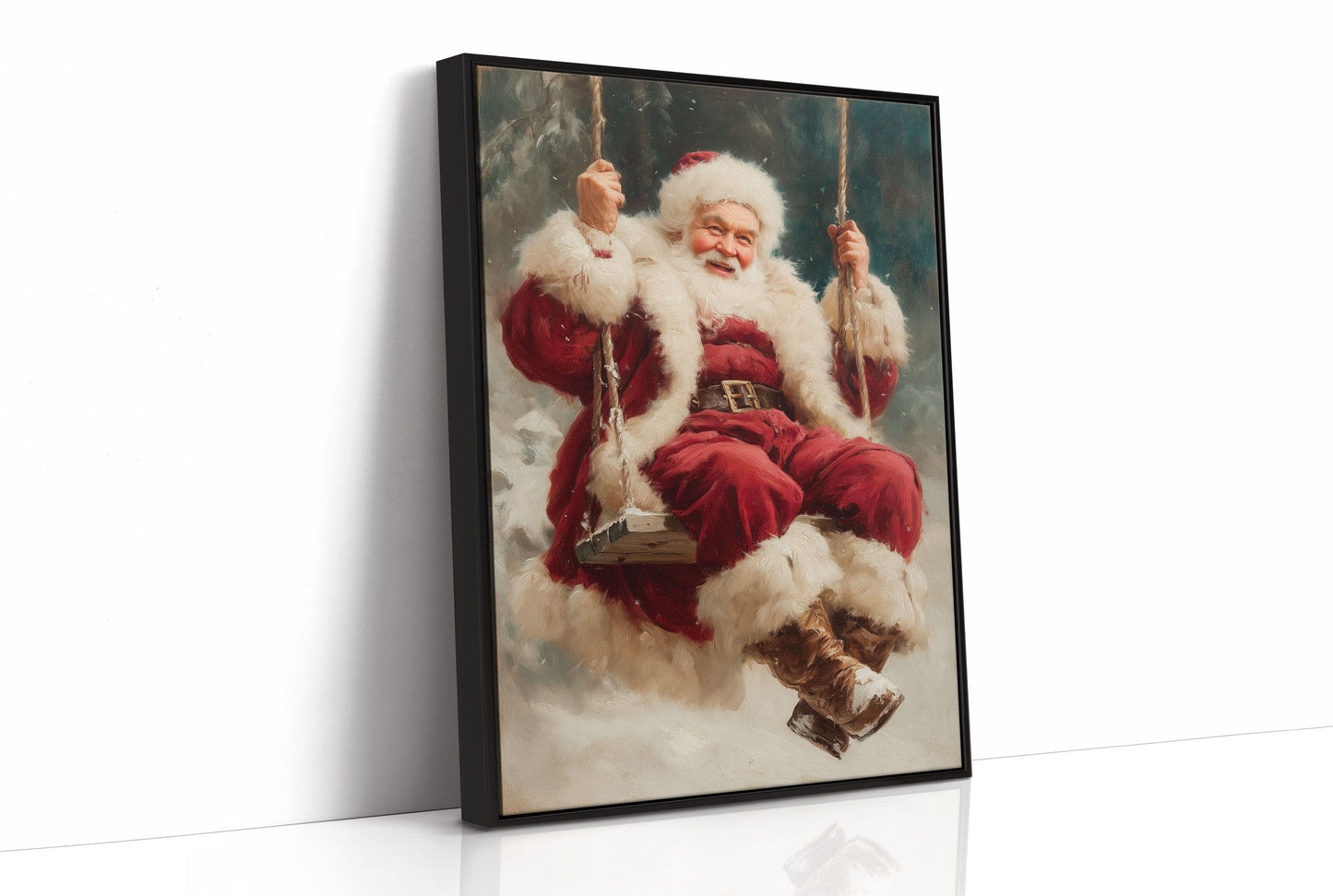 Winter Joy On A Wooden Swing
