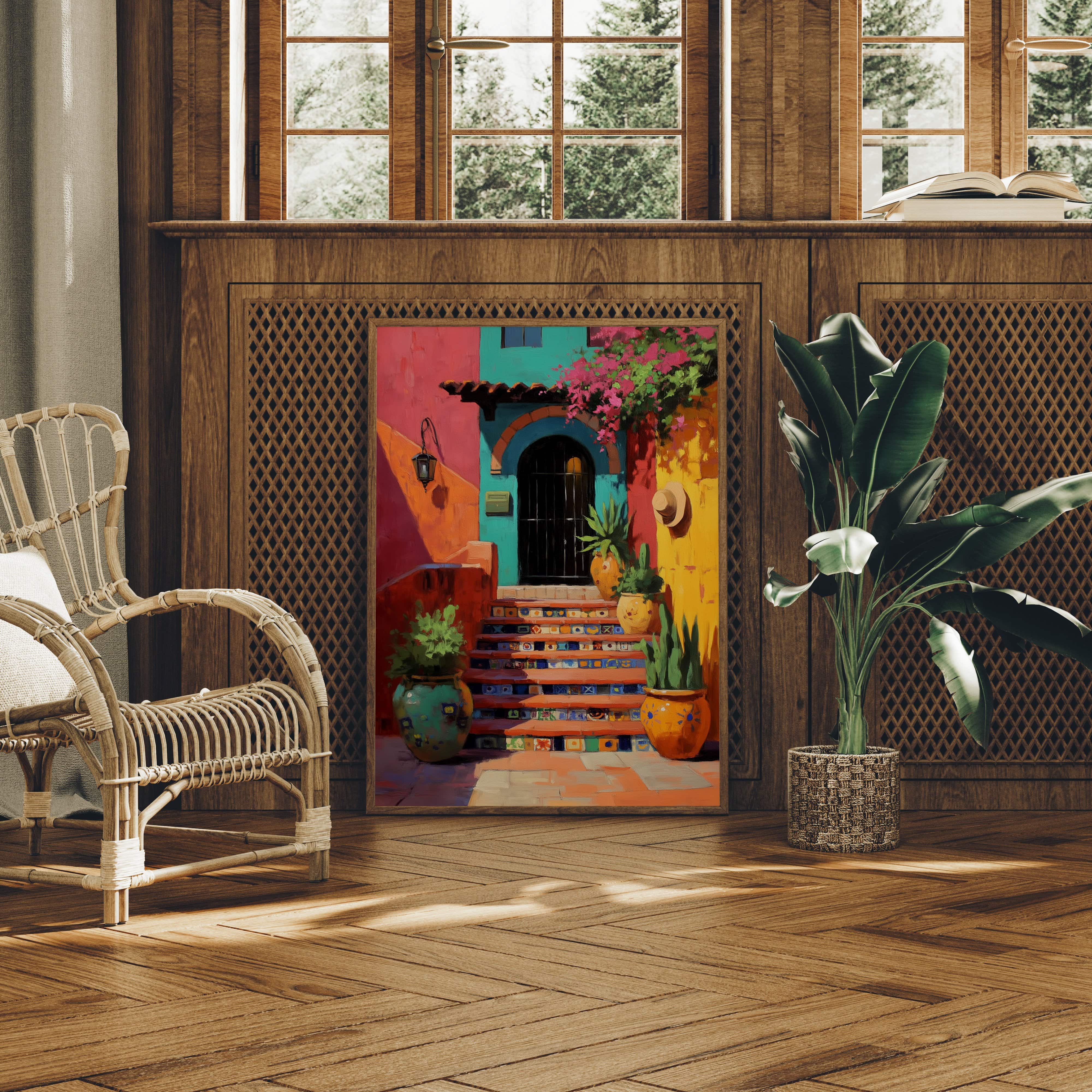 Bougainvillea Graces Mexican Tile Steps