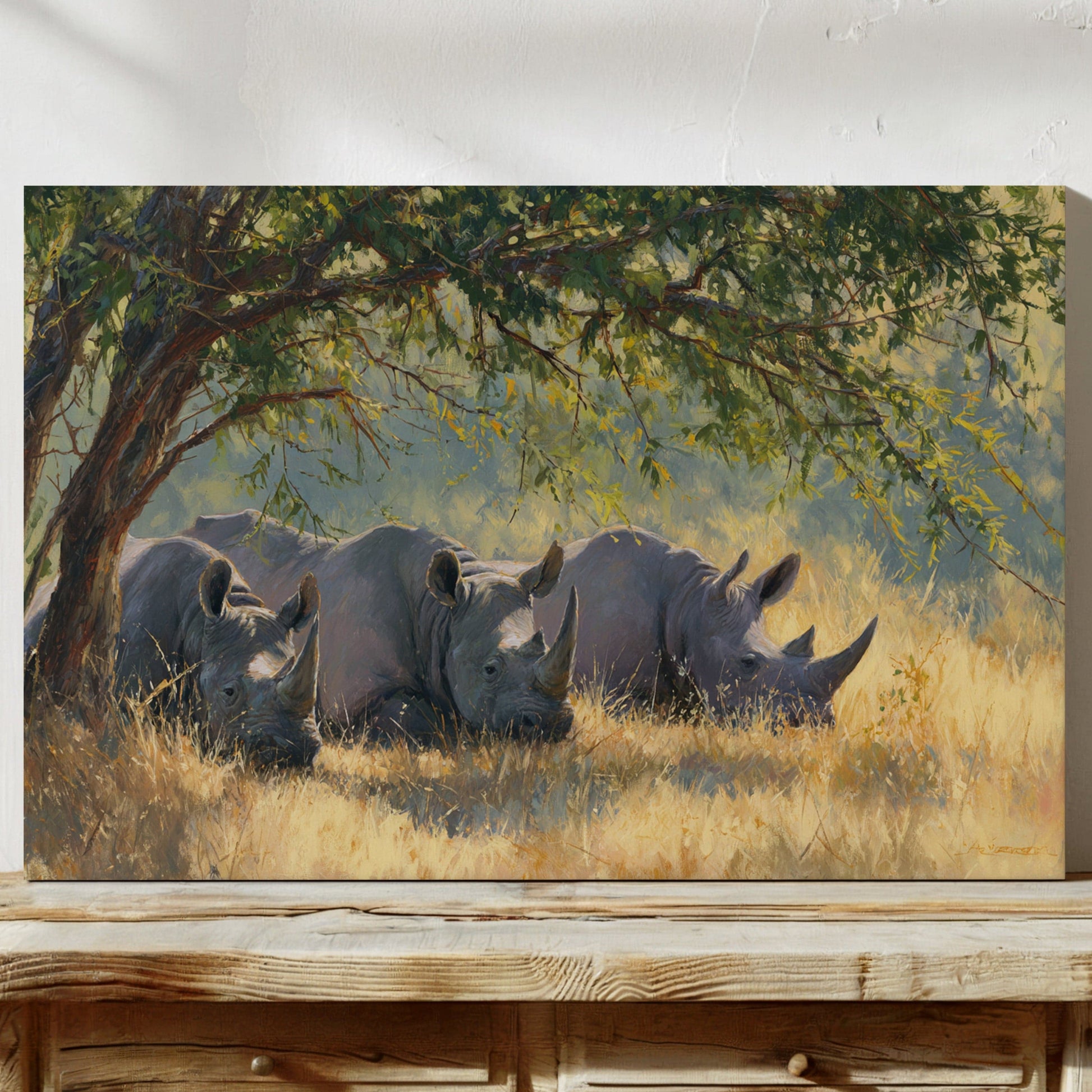 Three Giants Rest In Golden Grass