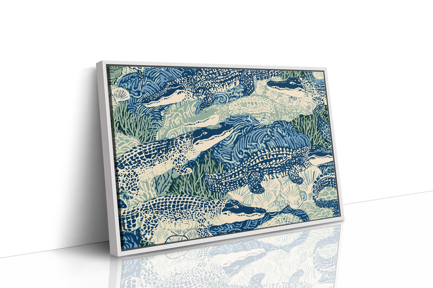 Alligators In Block Print Blue