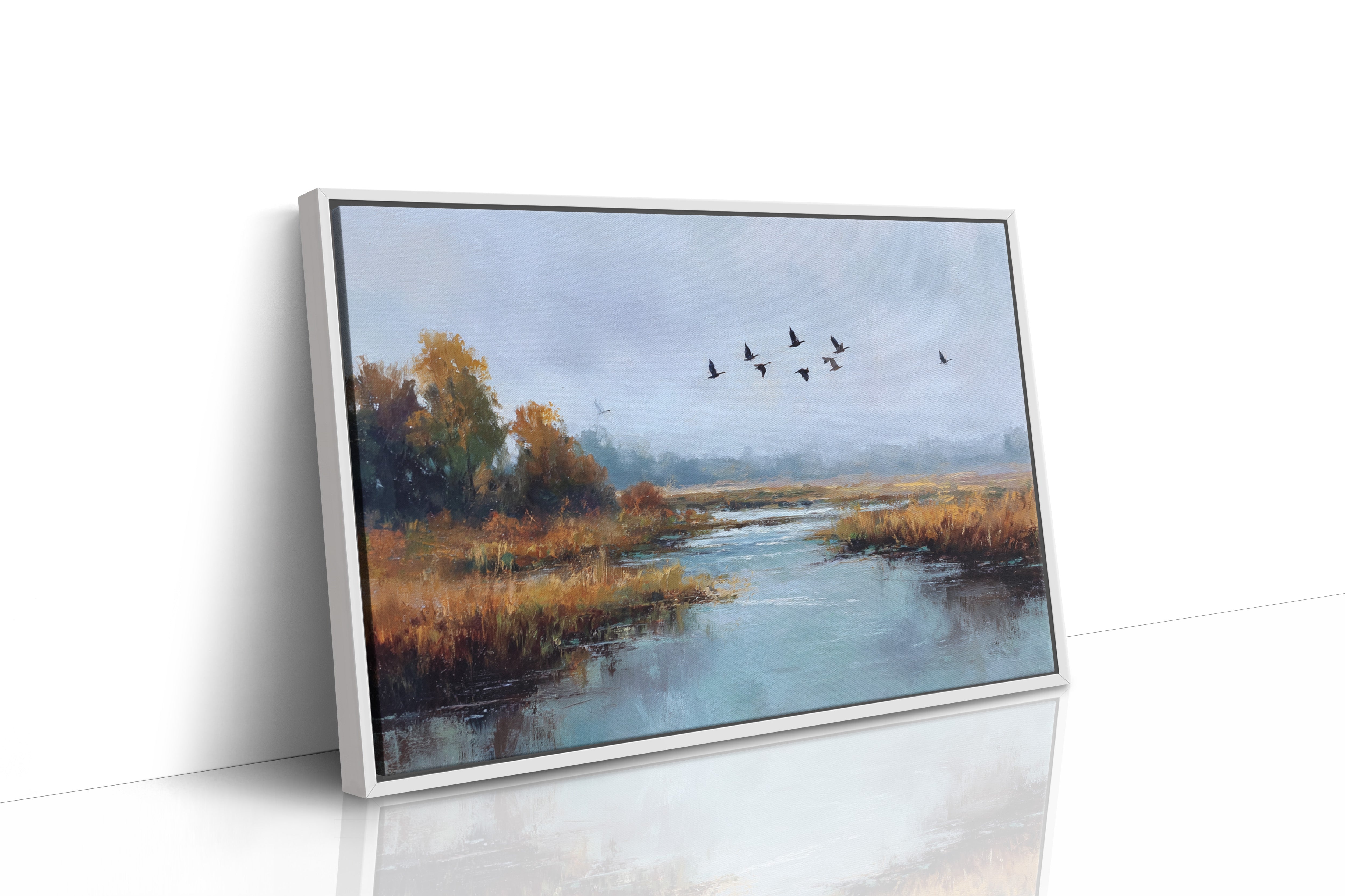 Autumn Geese Cross Silver Waters