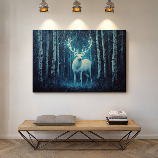Moonlit Stag Among Birch Trees