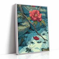 Camellia Blooms Through Snow