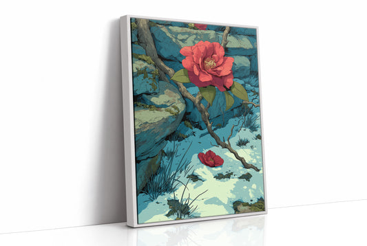Camellia Blooms Through Snow
