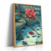Camellia Blooms Through Snow