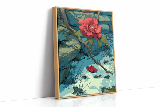 Camellia Blooms Through Snow