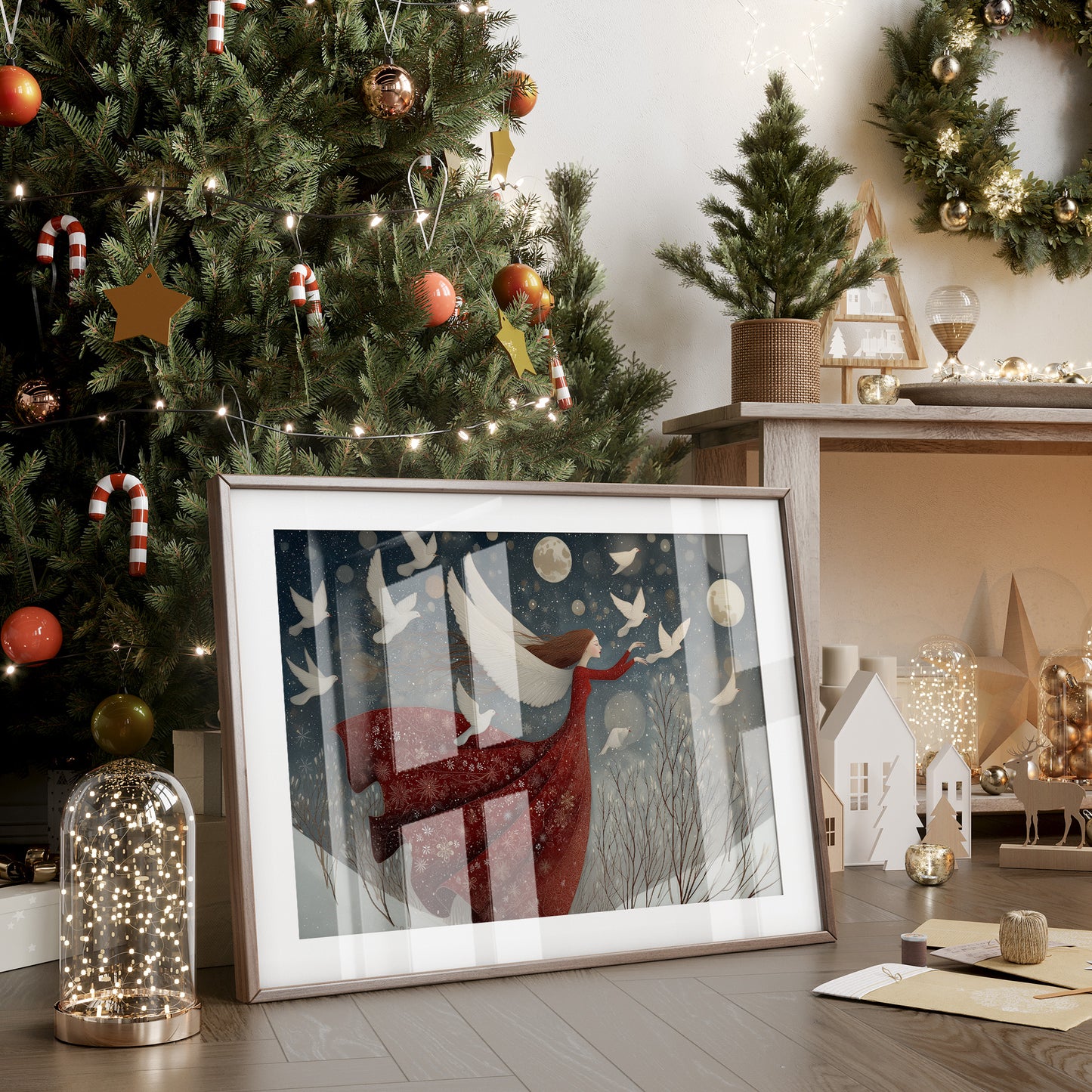 Winter Doves Follow Moonlit Dreams