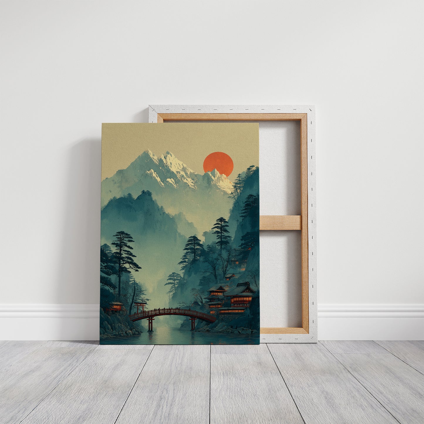 Sacred Bridge Beyond Misty Peaks