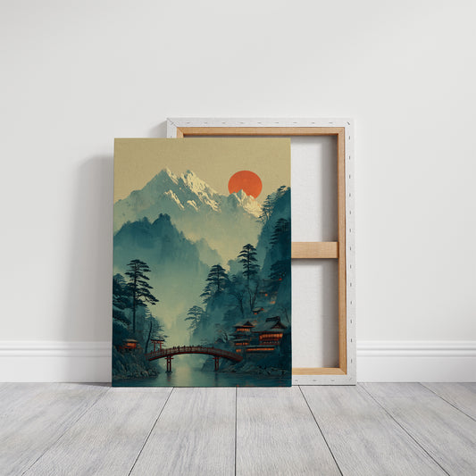 Sacred Bridge Beyond Misty Peaks