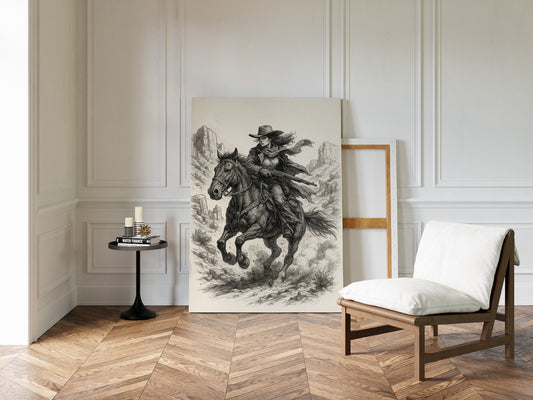 Grit & Dust – Cowgirl Outlaw Western Sketch Print