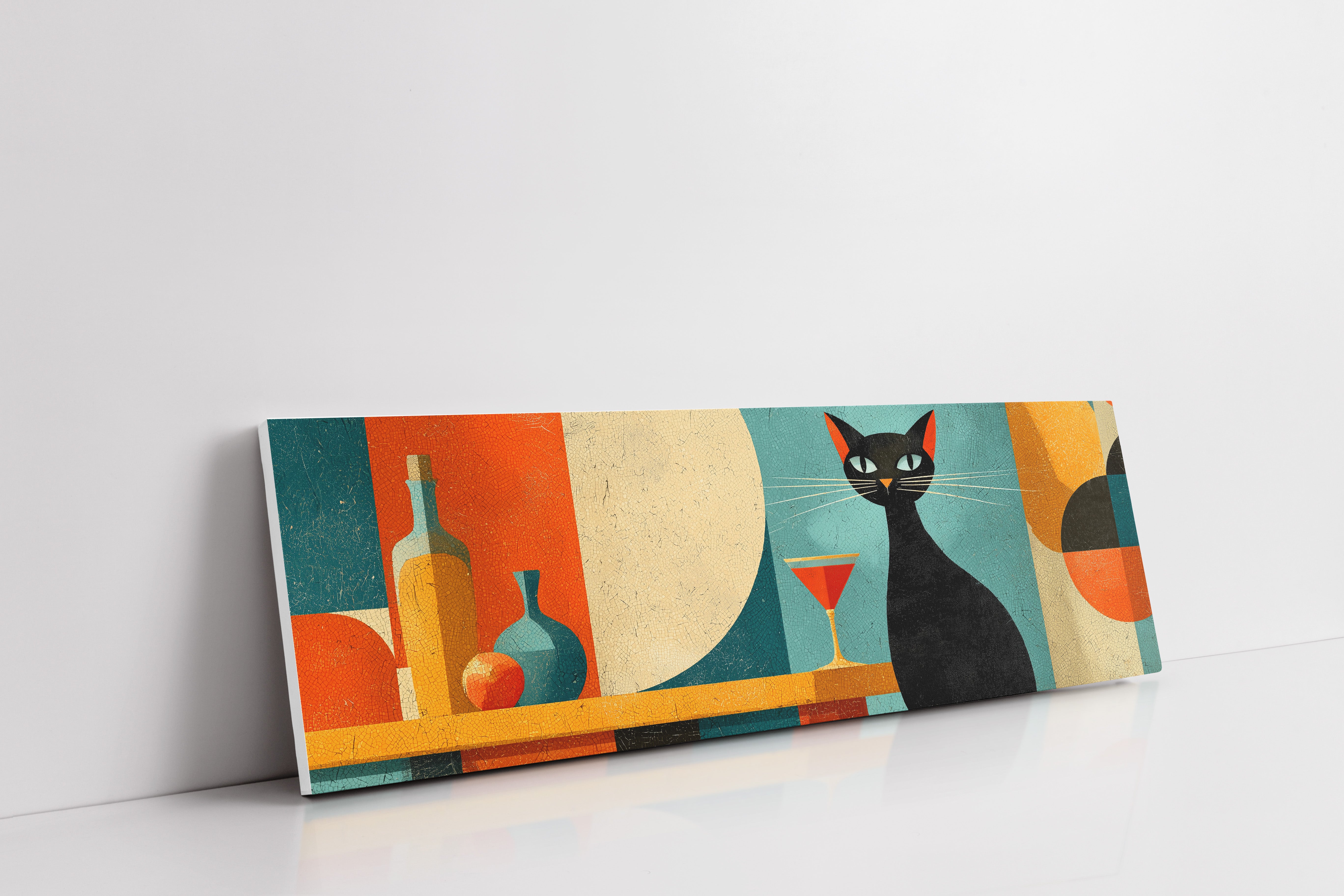 Mid Century Black Cat and Cocktail