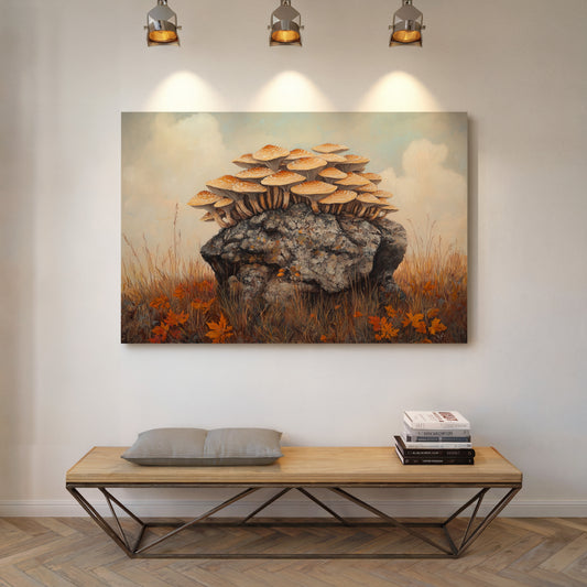 Autumn Mushrooms Crown Ancient Stone