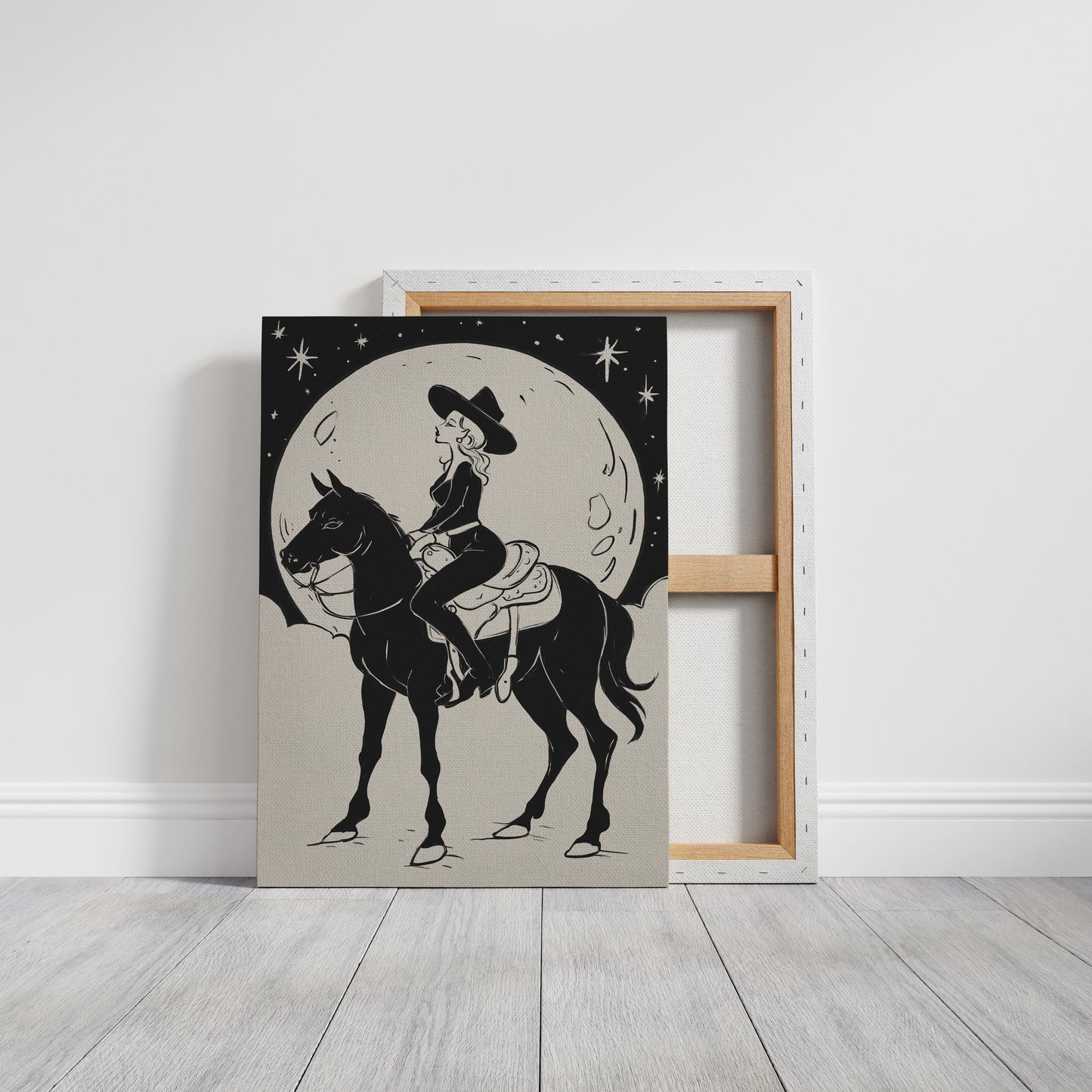 Moonlit Cowgirl Rides Among Stars