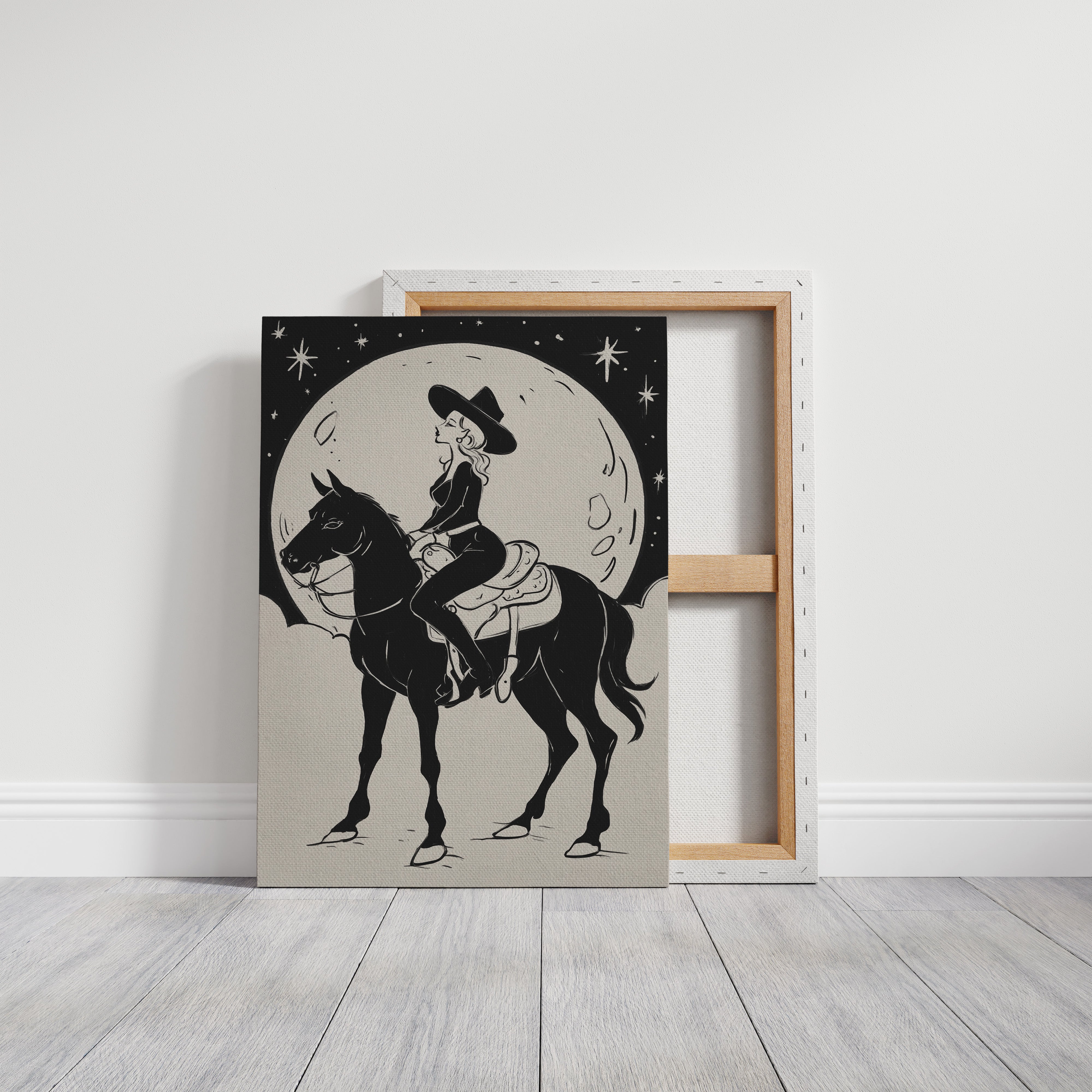 Moonlit Cowgirl Rides Among Stars