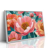 Coral Peonies Dance In Turquoise