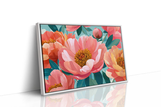 Coral Peonies Dance In Turquoise