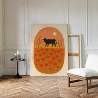 Desert Bloom with Bull at Sunset