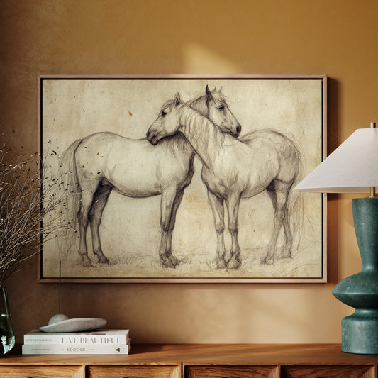 vintage horse drawing black and white 
