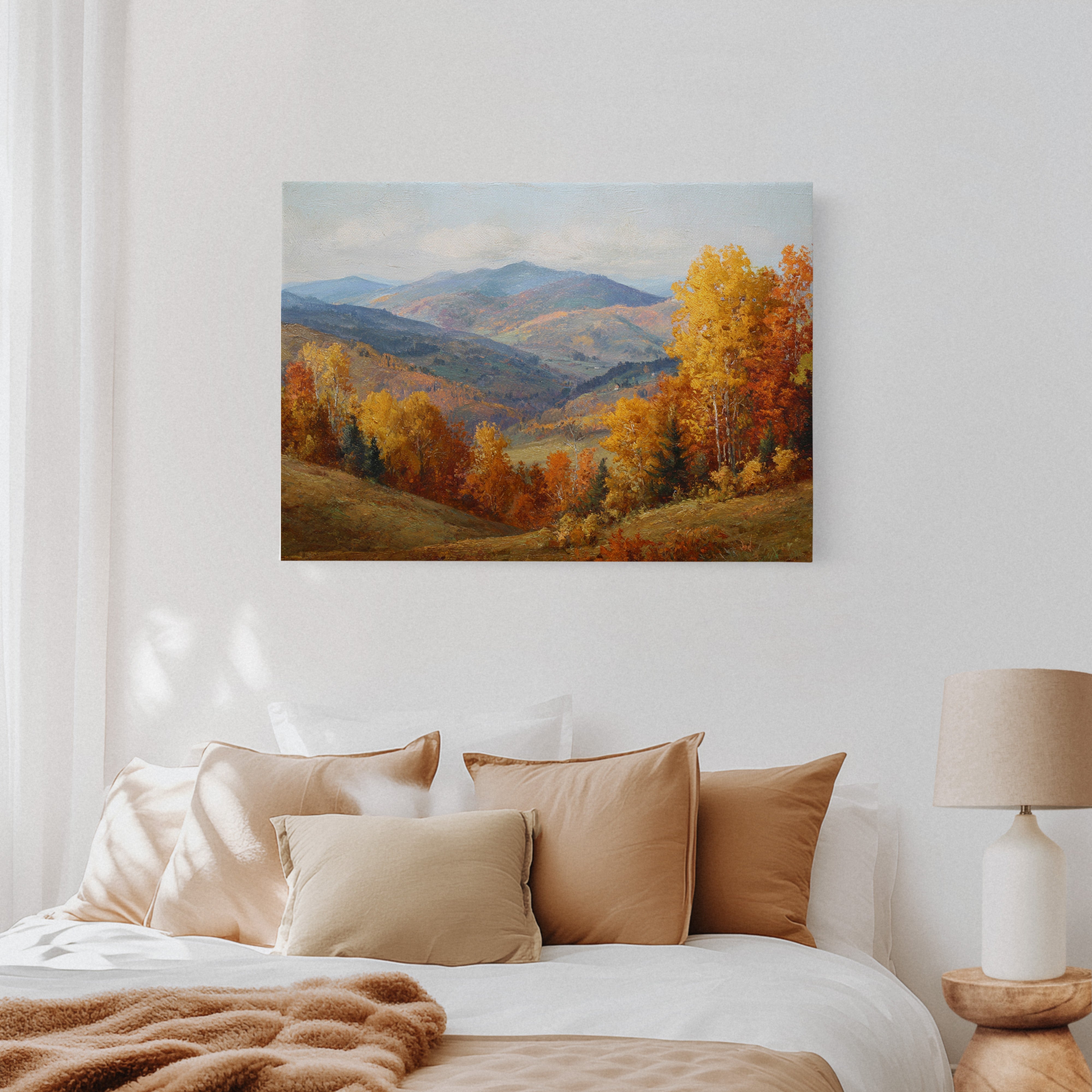 Autumn's Embrace on Distant Hills