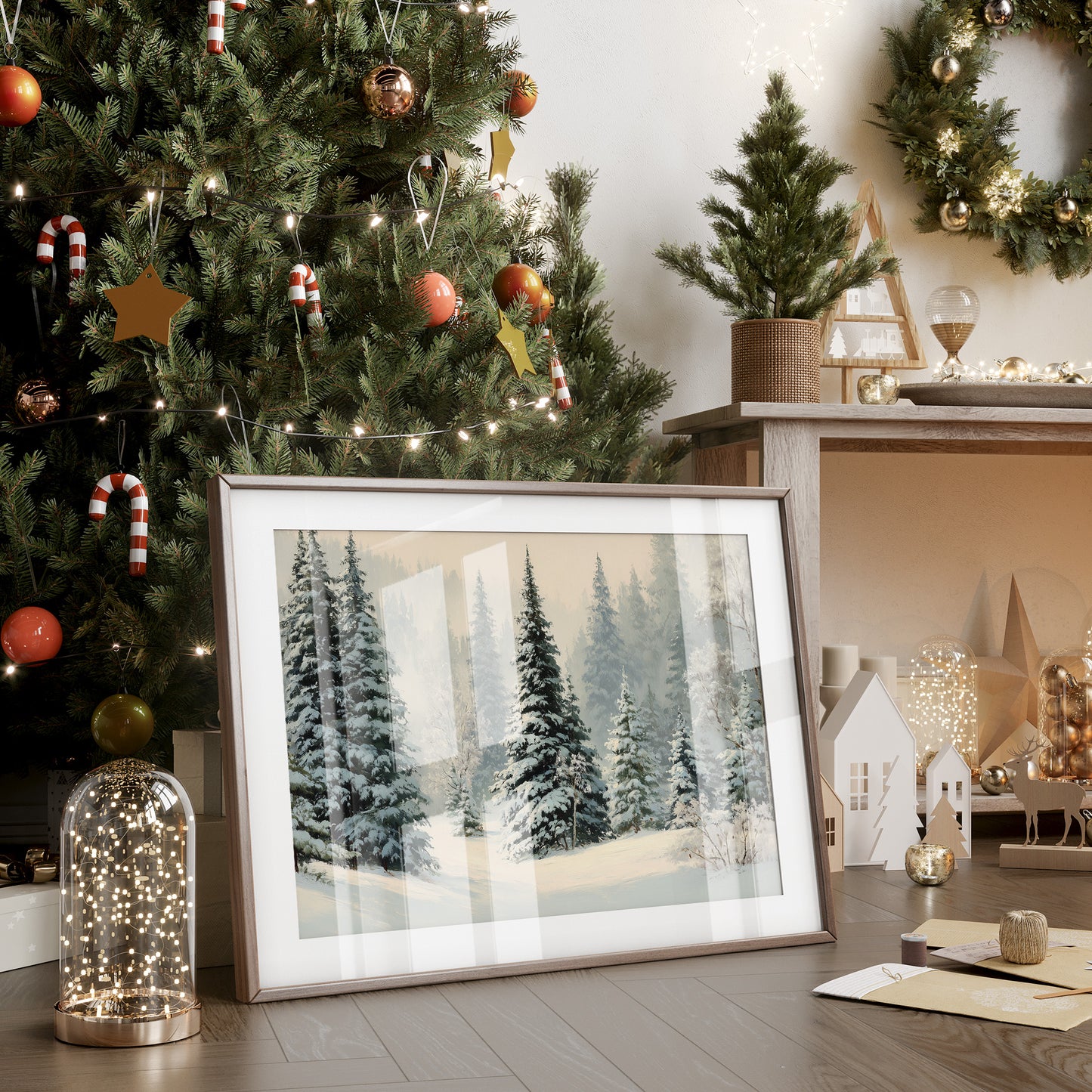 Snow Settles Among Northwoods Pineway