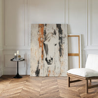 White Horse Against Rustic Planks