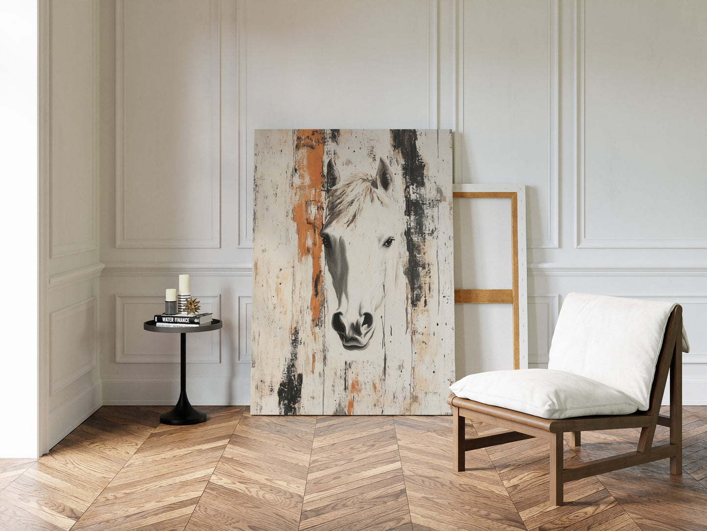 White Horse Against Rustic Planks