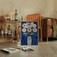 Moonlit Daisies In Checkered Vase