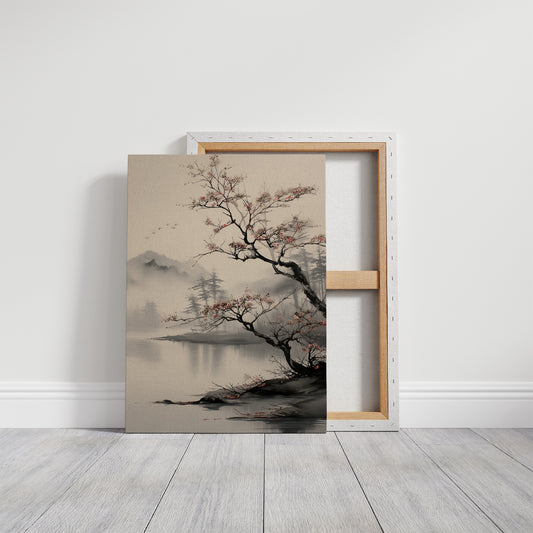 Cherry Blossoms Meet Misty Lake