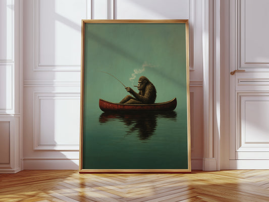 Fishing Ape in a Red Canoe