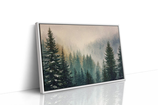 Snow Dances Through Evergreen Light