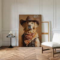 Golden Retriever Gunslinger in a Cowboy Hat