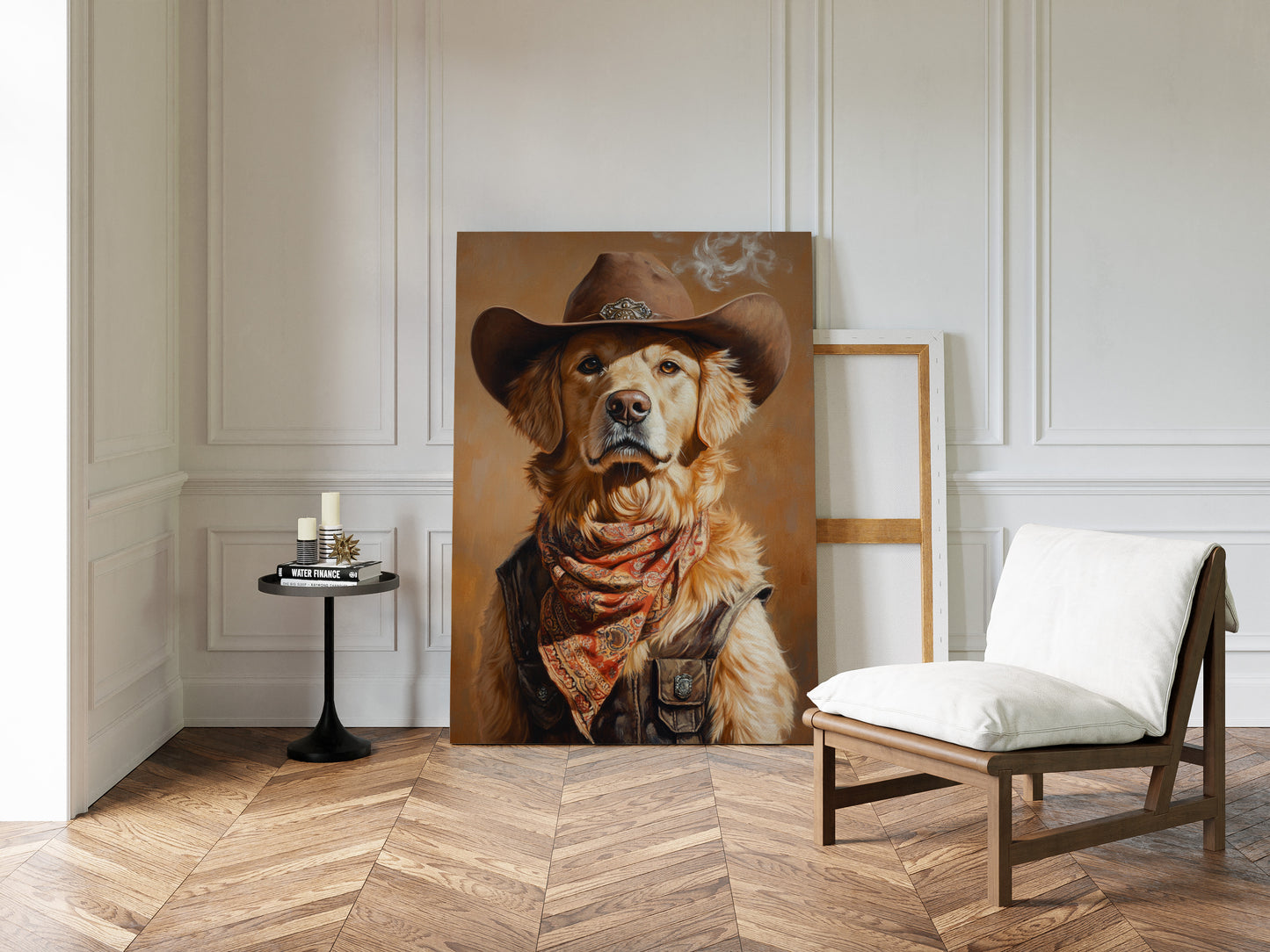 Golden Retriever Gunslinger in a Cowboy Hat