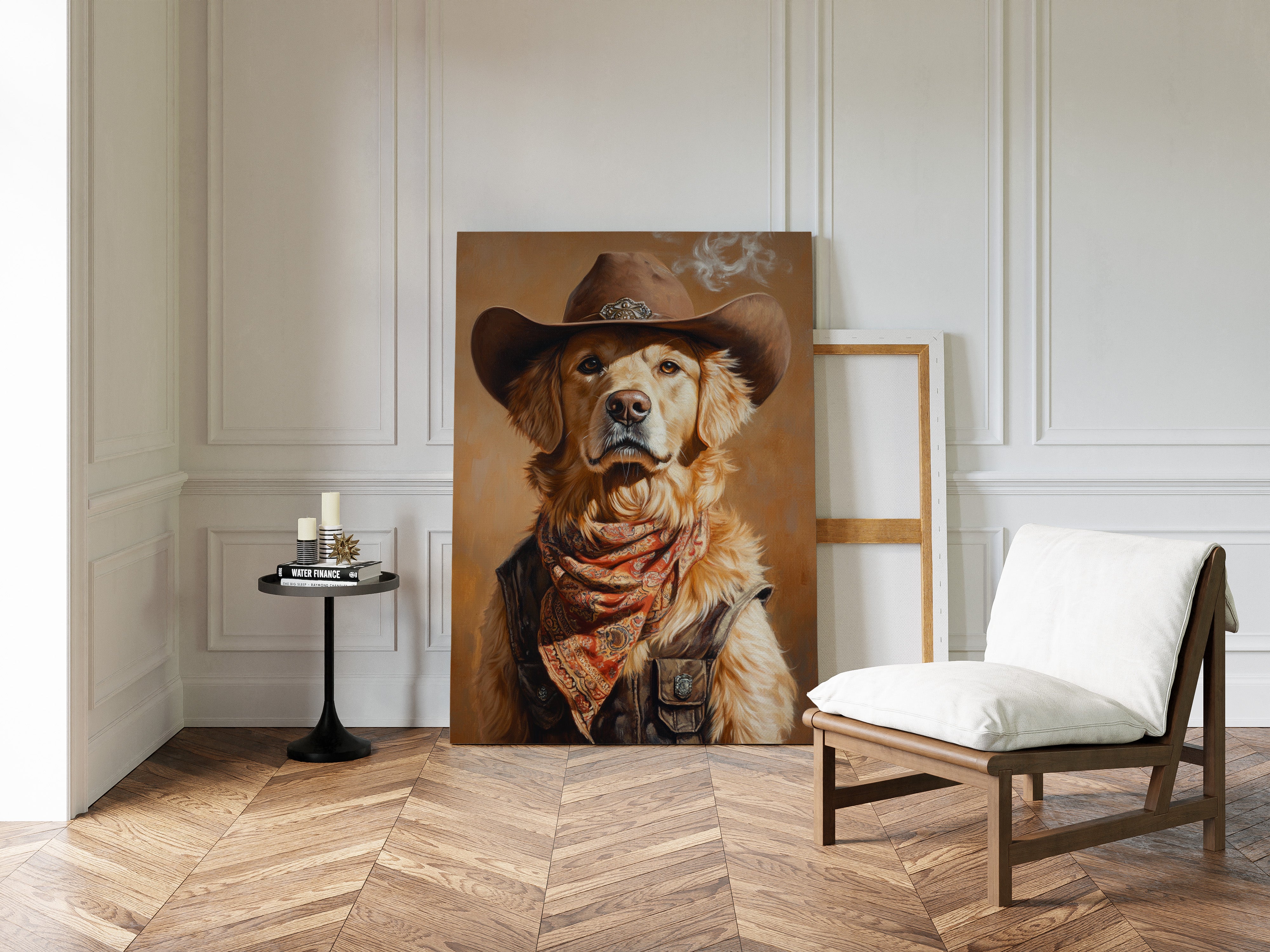 Golden Retriever Gunslinger in a Cowboy Hat