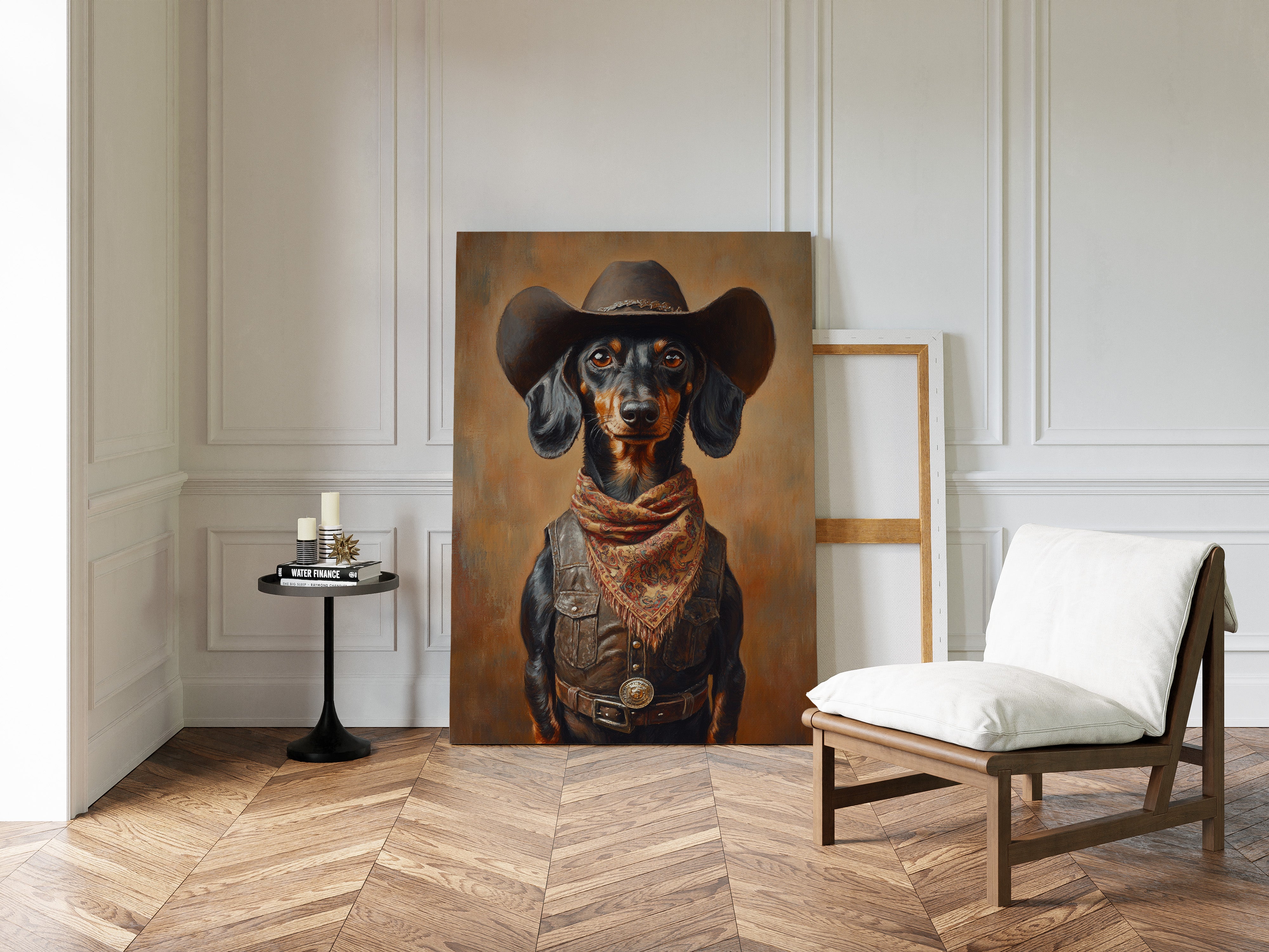Cowboy Dachshund in Leather and Lace