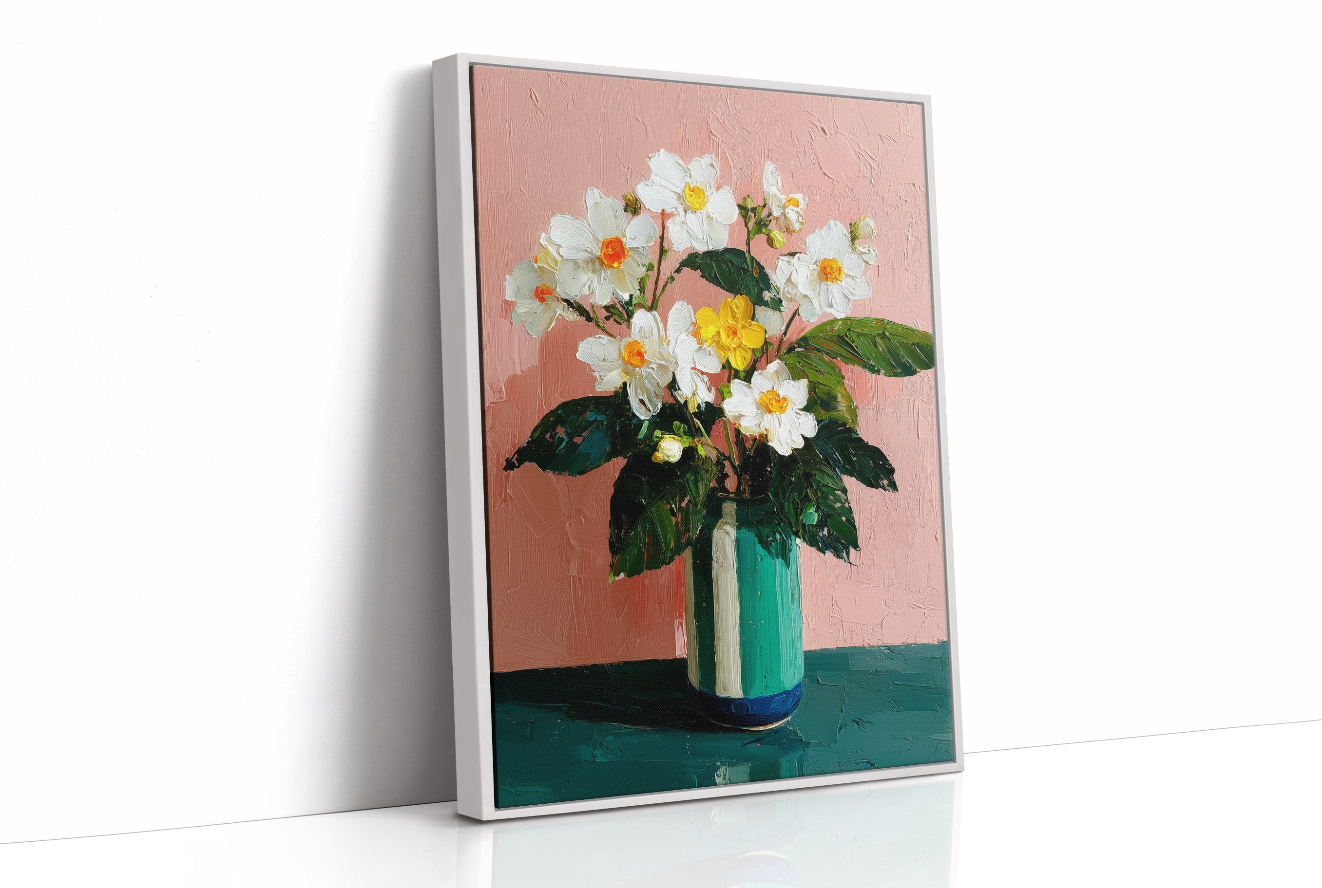 White Flowers Against a Pink Wall