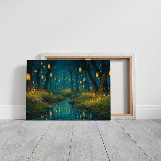 Lanterns Float Through Midnight Forest