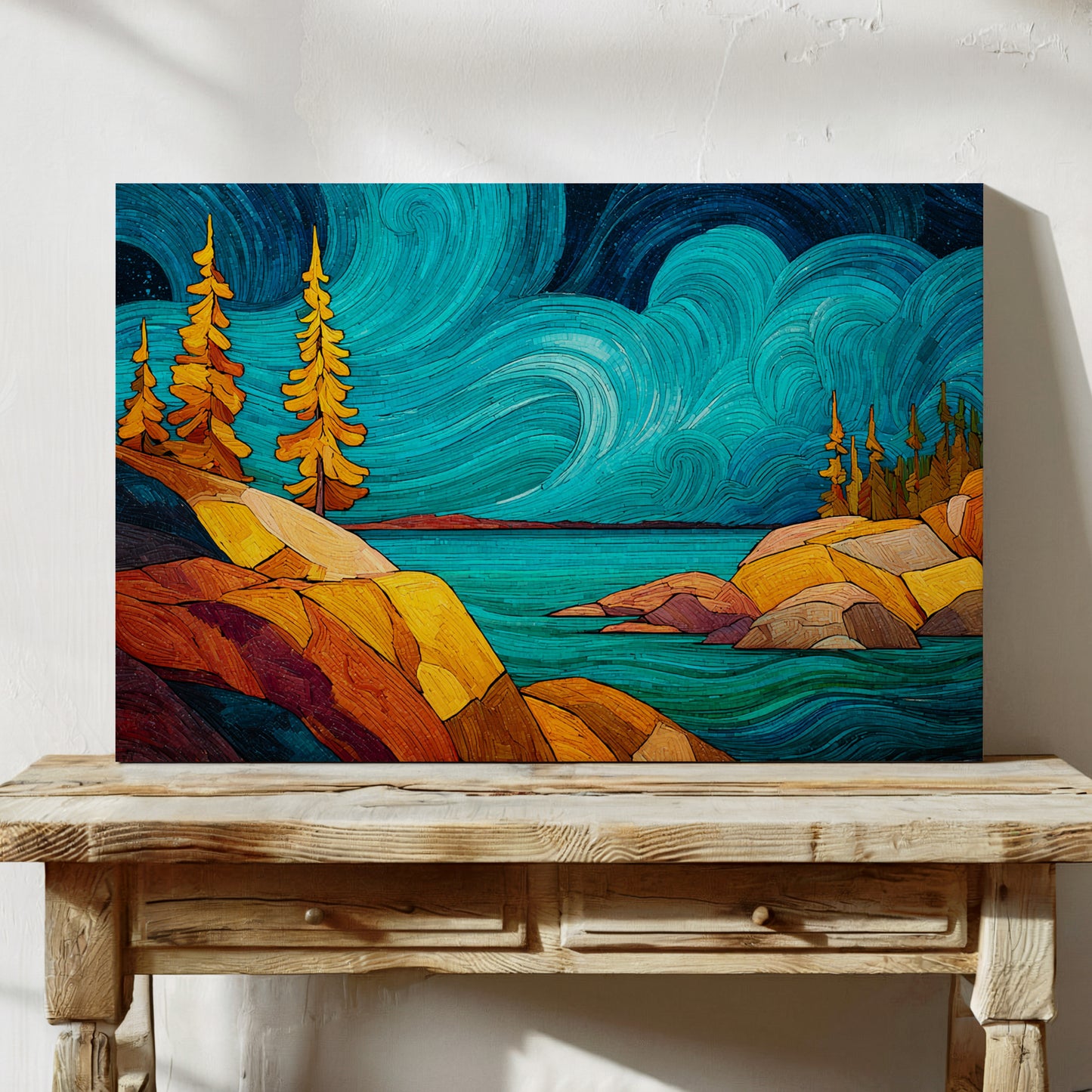 Golden Pines Dance Above Turquoise Waters