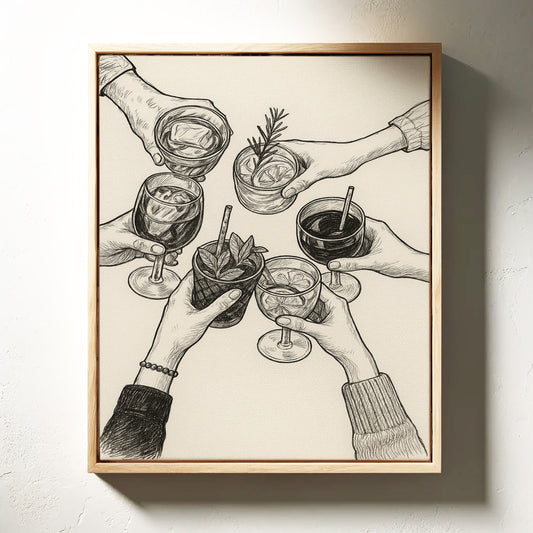 Cheers in Ink Toasting Hands Print