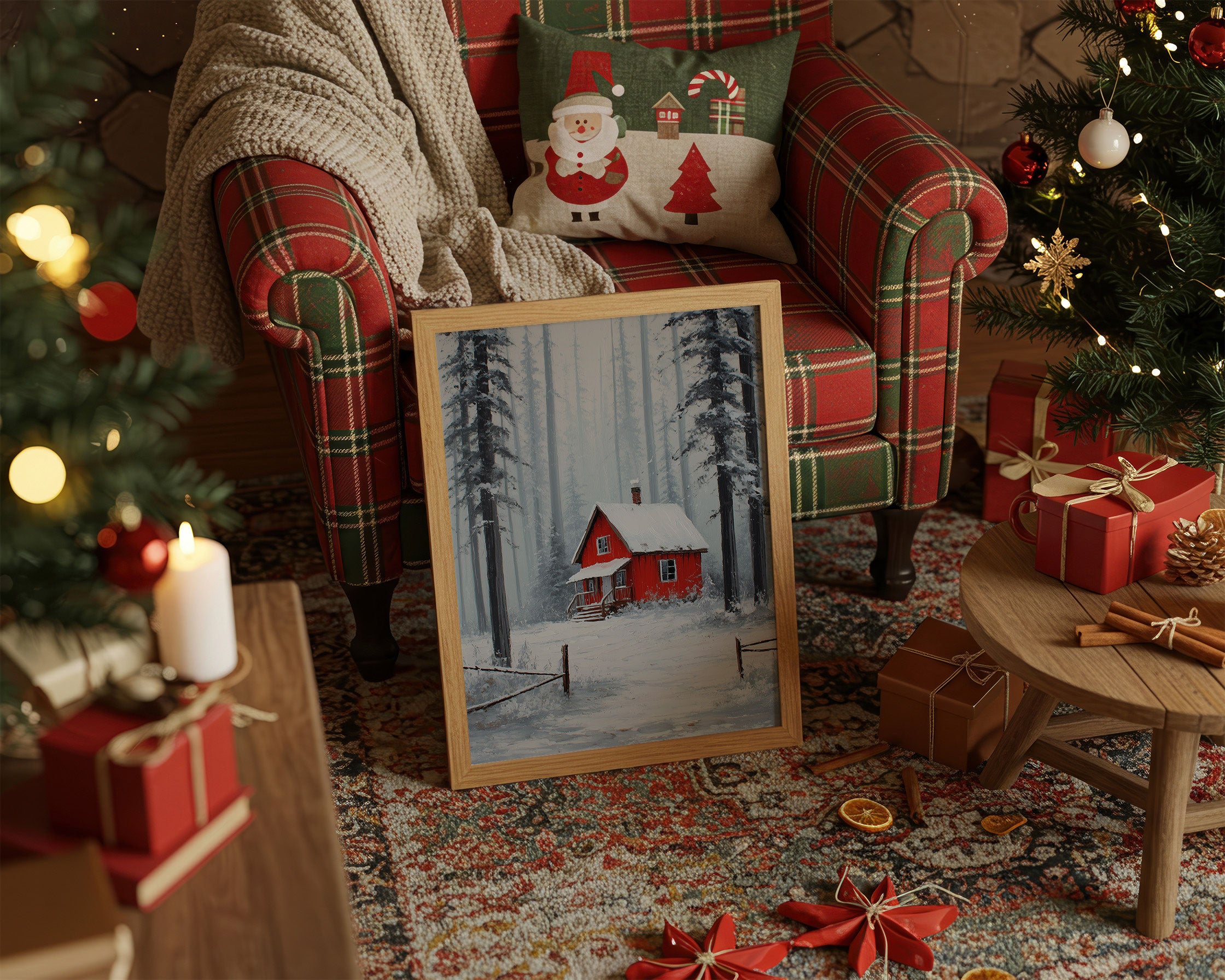Red Cabin Sleeps In Winter Woods