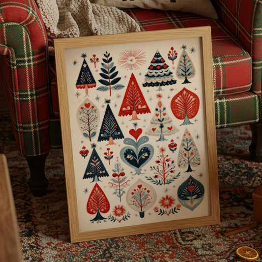 Scandinavian Folk-Art Christmas Trees Pattern