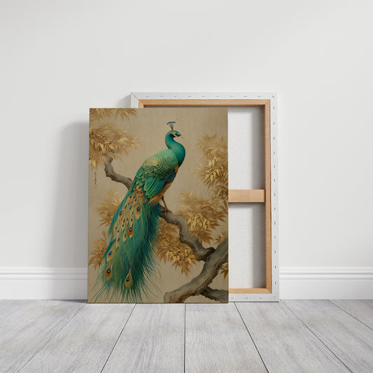 Jade Peacock Among Golden Leaves