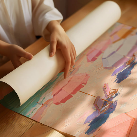 Pastel Parasols Dot Golden Shores