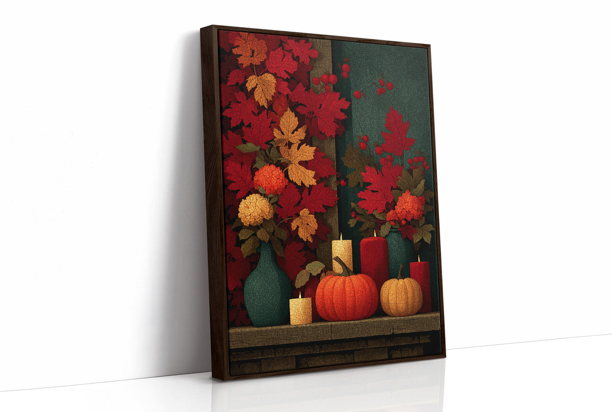 Candlelit Mantel: Leaves Took Over the Wall